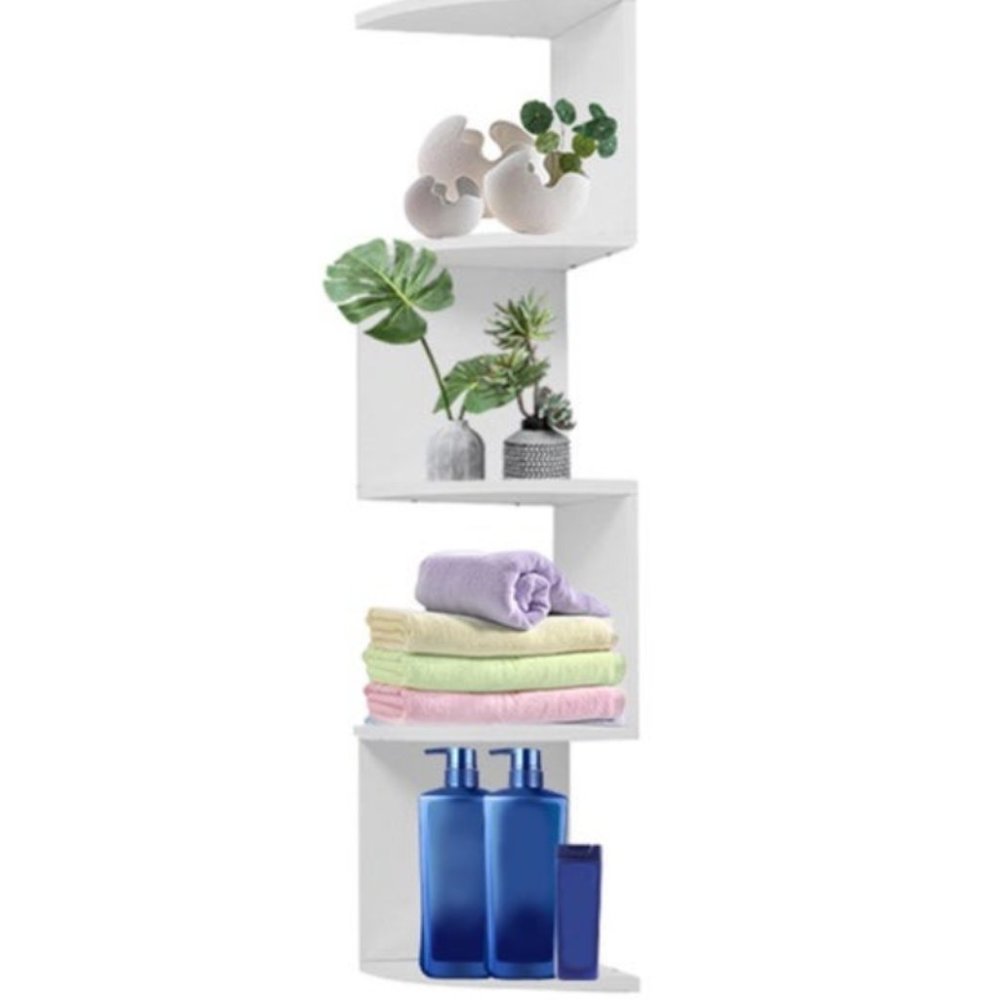 5 Tier Wall Mount Corner Shelves White Finish